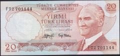 6.Emisyon 3.Tertip 20 Lira F72 701144 Çil