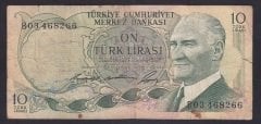 6.EMİSYON 1.TERTİP 10 LİRA B03 468266 TEMİZ