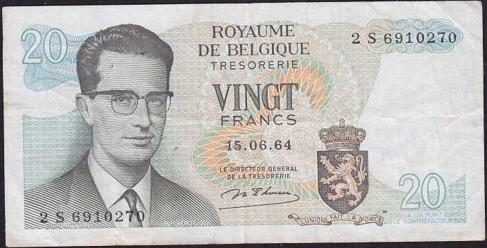 Belçika 20 Frank 1964 Çok Temiz+ Pick 138