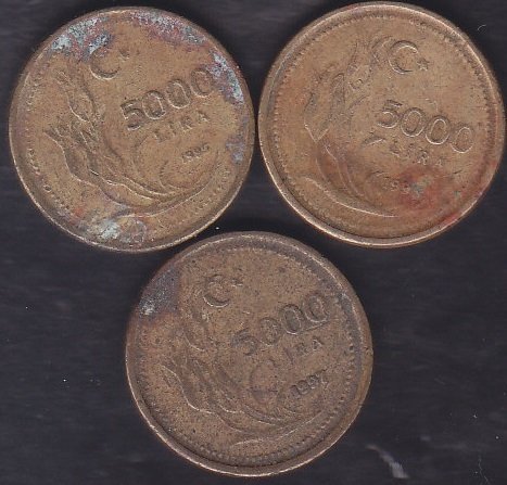 1995 - 1996 -1997 YILI 5000 LİRA LOT