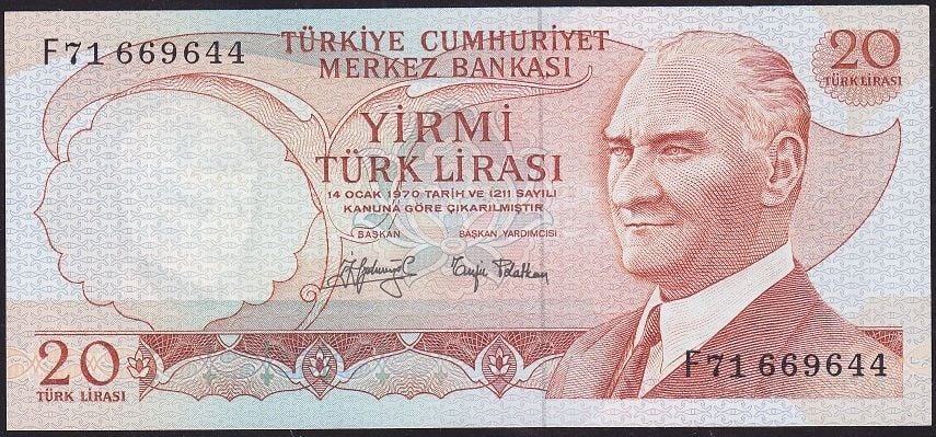 6.Emisyon 3.Tertip 20 Lira F71 669644 Çilaltı Çil
