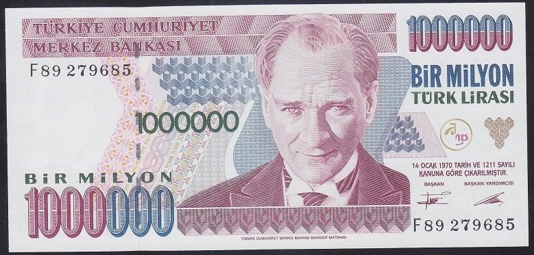 7.EMİSYON 1.TERTİP 1 000 000 LİRA F89 279685 ÇİL
