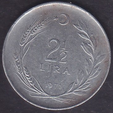 1971 Yılı 2.5 Lira Çok Temiz (Ters)