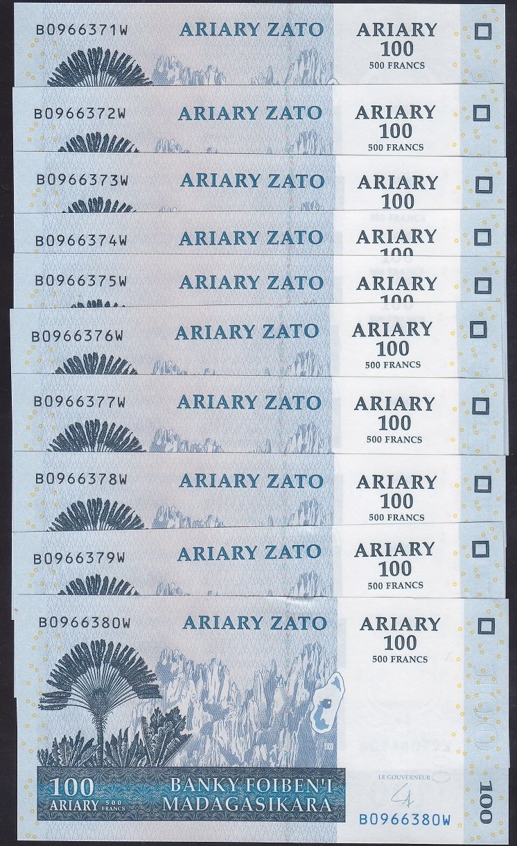 MADAGASKAR 100 ARİARY 2004 (10 ADET) SERİ TAKİPLİ ÇİL