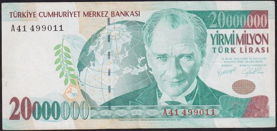 7.Emisyon 20.000.000 Lira A41 499011 Çok Temiz+