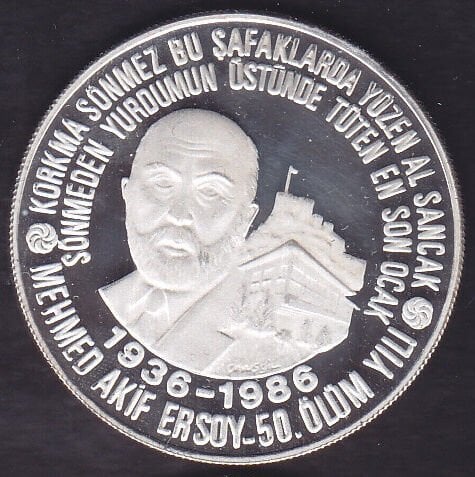 1986 Yılı 10000 Lira - Mehmet Akif Ersoy Ölümünün 50.Yılı Gümüş