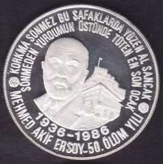 1986 Yılı 10000 Lira - Mehmet Akif Ersoy Ölümünün 50.Yılı Gümüş