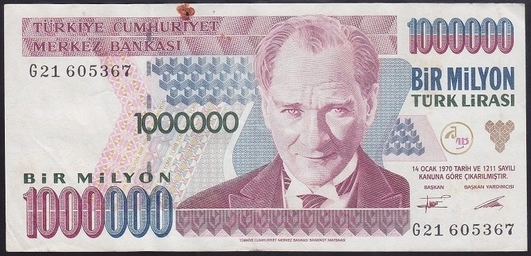 7.EMİSYON 1.TERTİP 1 000 000 LİRA G21 605367 ÇOK TEMİZ + eski kağıt para değerleri