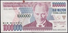 7.EMİSYON 1.TERTİP 1 000 000 LİRA G21 605367 ÇOK TEMİZ + eski kağıt para değerleri