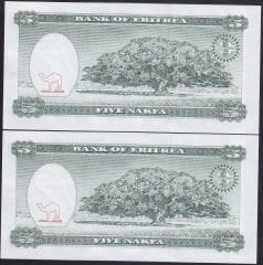 ERİTRE 5 NAKFA 1997 AC 7591099 -7591100  2 ADET SERİ TAKİPLİ ÇİL