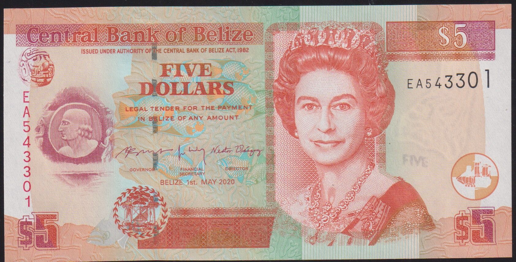 Belize 5 Dolar 2020 Çil Pick 67