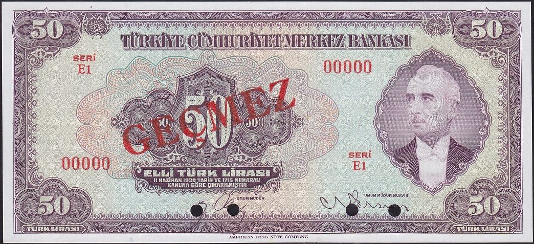 3.Emisyon 2.Tertip 50 Lira Geçmez (Specimen ) Çil