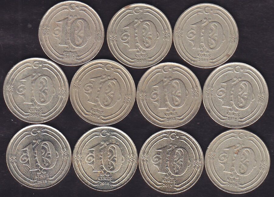 2009-2019 Yılları 11 Farklı 10 Kuruş lotu