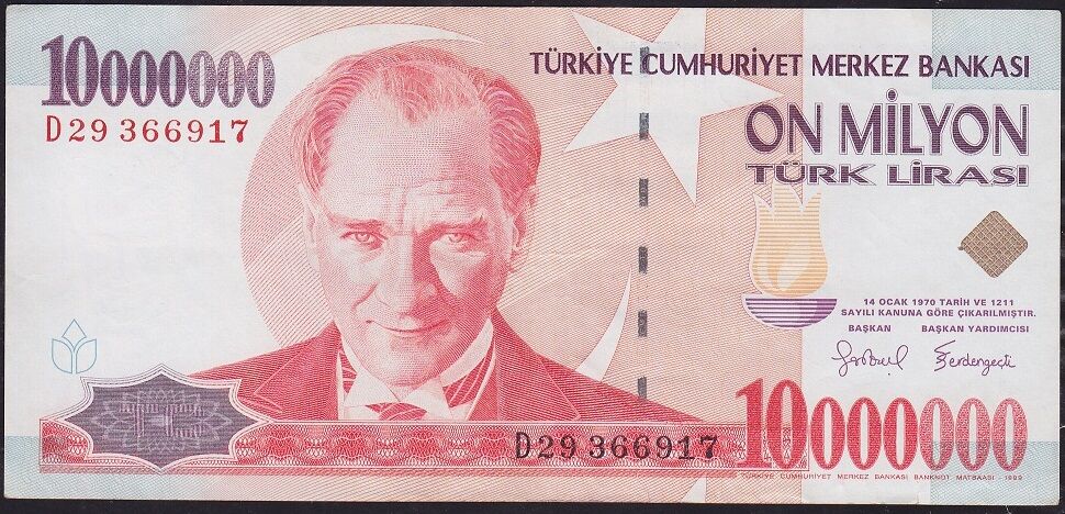 7.Emisyon 10 000 000 Lira D29 366917 Çok Temiz+