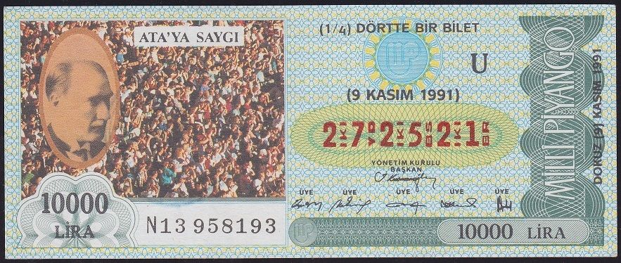 1991 9 Kasım Çeyrek Bilet - U Serisi