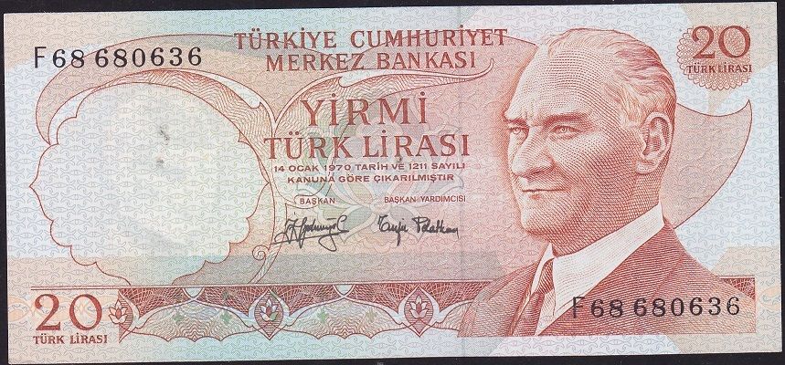 6.Emisyon 3.Tertip 20 Lira F68 680636 Çilaltı