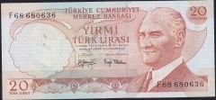 6.Emisyon 3.Tertip 20 Lira F68 680636 Çilaltı