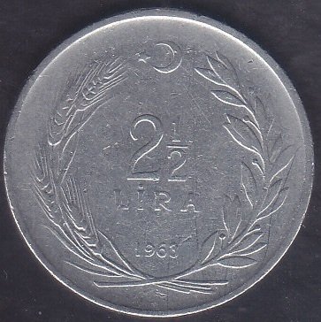 1963 Yılı 2.5 Lira Çok Temiz (Ters)