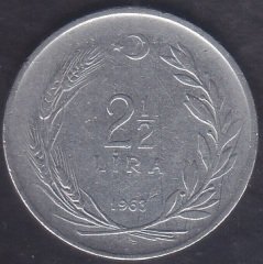 1963 Yılı 2.5 Lira Çok Temiz (Ters)