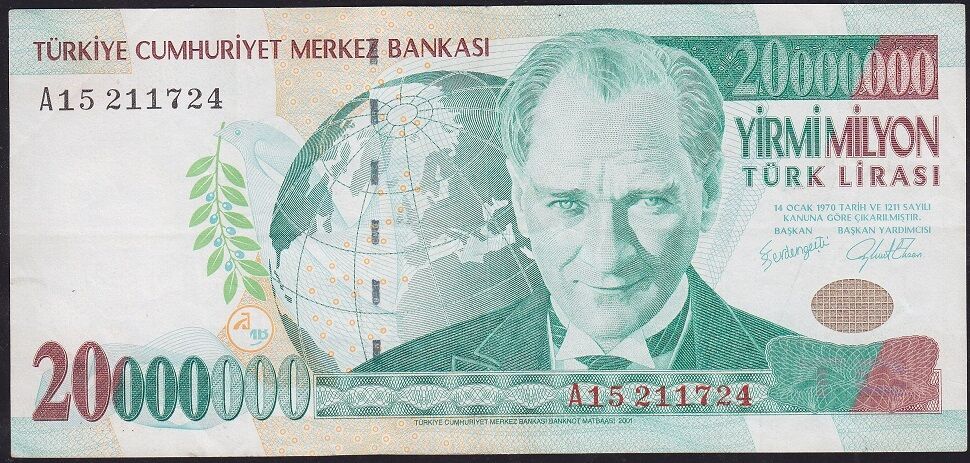 7.Emisyon 20.000.000 Lira A15 211724 Çok Temiz+