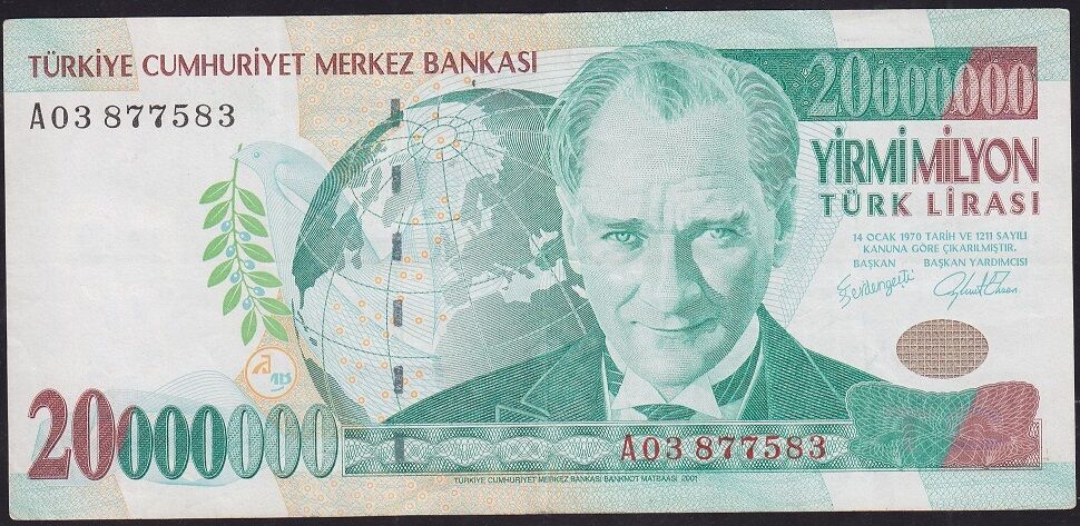 7.Emisyon 20.000.000 Lira A03 877583 Çok Temiz+