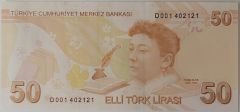 9.Emisyon 4.Tertip 50 Lira D001 402121 Çilaltı Çil ( Deste Ezikleri var )
