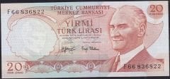 6.Emisyon 3.Tertip 20 Lira F66 836822 Çok Çok Temiz+