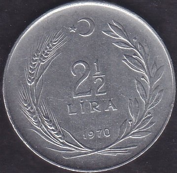 1970 Yılı 2.5 Lira Çok Temiz (Ters)