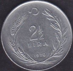 1970 Yılı 2.5 Lira Çok Temiz (Ters)