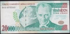 7.Emisyon 20.000.000 Lira A03 877583 Çok Temiz+