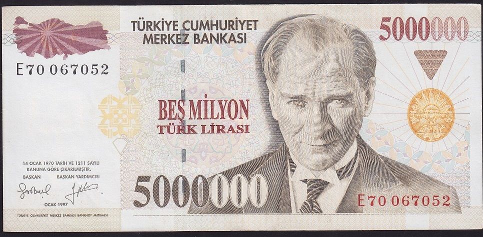 7.Emisyon 5 000 000 Lira E70 067052 Çok Çok Temiz