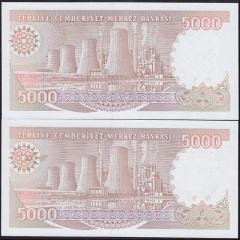 7.EMİSYON 4.TERTİP 5000 LİRA I47 160499 - 500 SERİ TAKİPLİ 2 ADET ÇİL