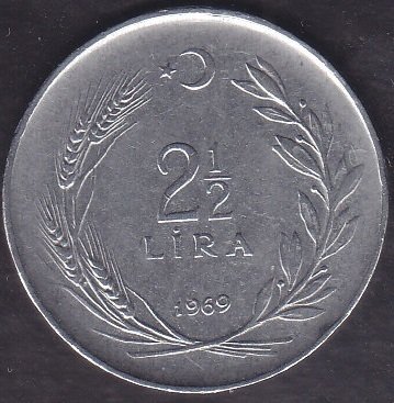 1969 Yılı 2.5 Lira Çok Temiz (Ters)