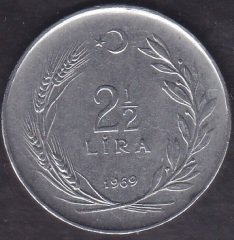 1969 Yılı 2.5 Lira Çok Temiz (Ters)