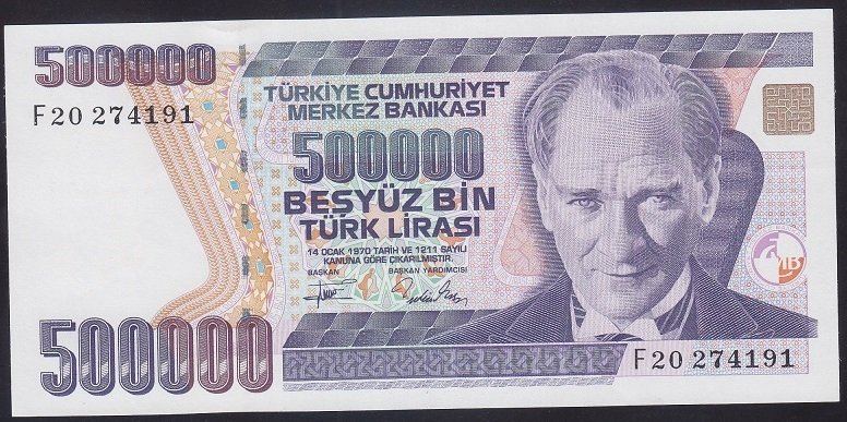 7.EMİSYON 3.TERTİP 500000 LİRA F20 274191 ÇİLALTI ÇİL eski para fiyatları