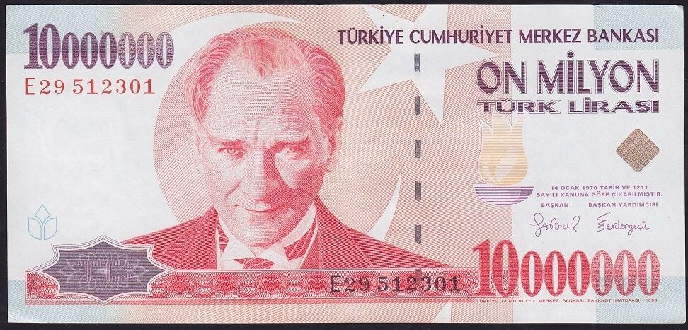 7.Emisyon 10.000.000 Lira E29 512301 Çok Çok Temiz+