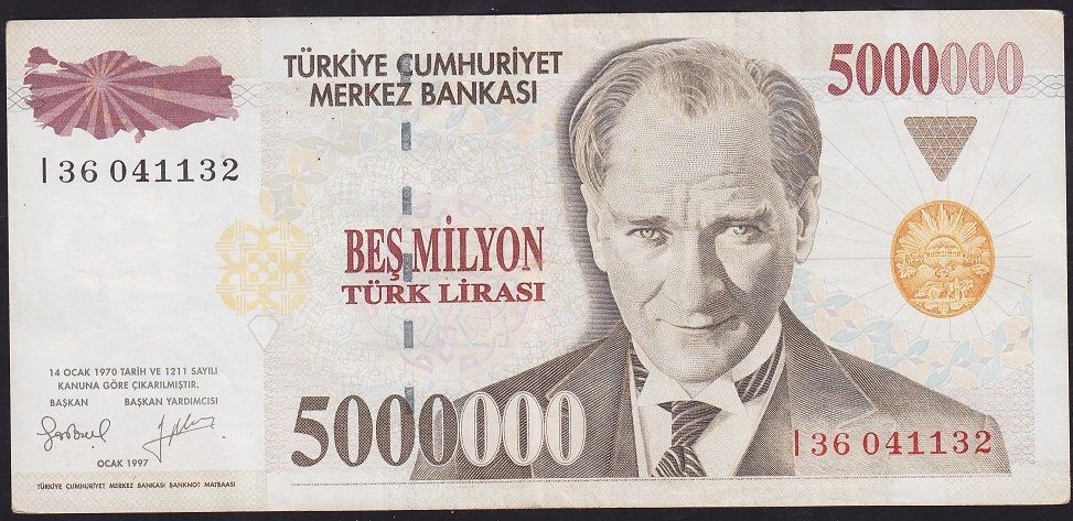7.Emisyon 5 000 000 Lira I36 041132 Çok Temiz+
