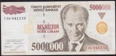 7.Emisyon 5 000 000 Lira I36 041132 Çok Temiz+