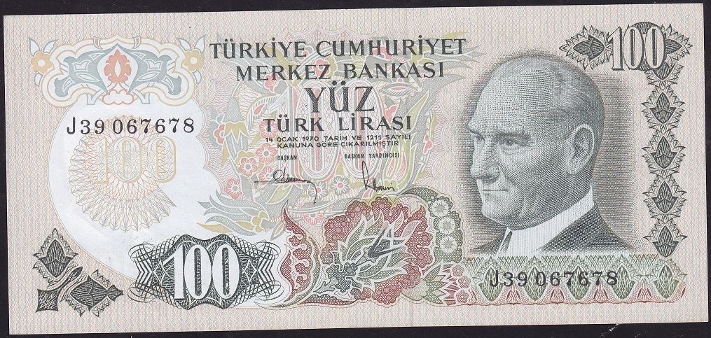 6.Emisyon 3.Tertip 100 Lira J39 067678 Çilaltı