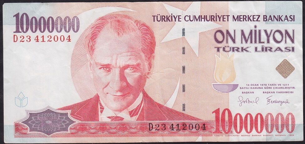 7.Emisyon 10 000 000 Lira D23 412004 Çok Temiz+