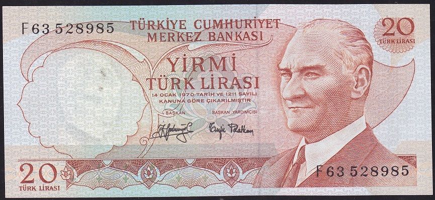6.Emisyon 3.Tertip 20 Lira F63 528985 Çil