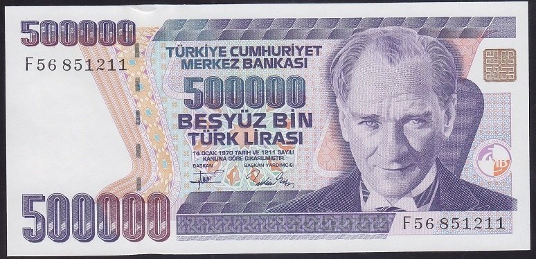 7.EMİSYON 3.TERTİP 500000 LİRA F56 851211 ÇİL eski para fiyatları
