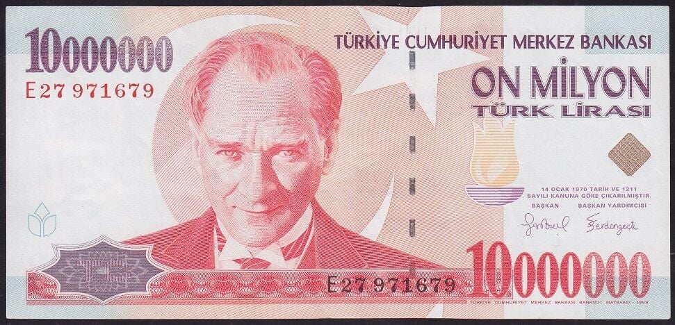 7.Emisyon 10000000 Lira E27 971679 Çok Çok Temiz+