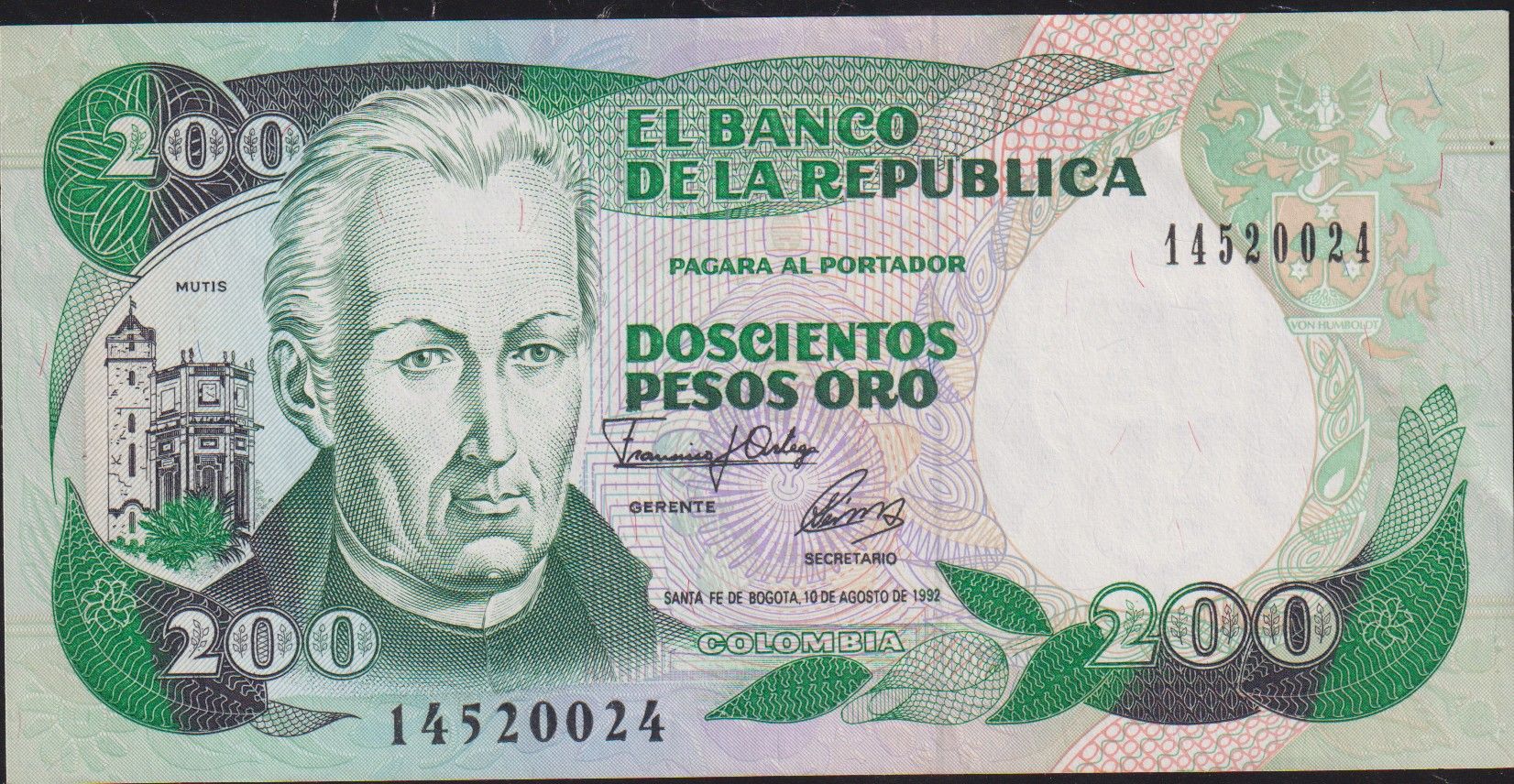 Kolombiya 200 Pesos 1992 Çilaltı Pick 429A