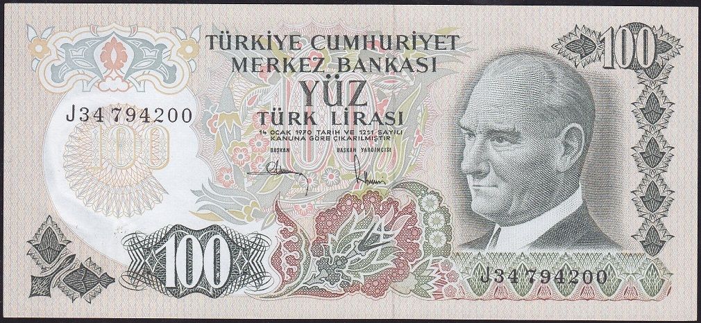 6.Emisyon 3.Tertip 100 Lira J34 794200 Çil