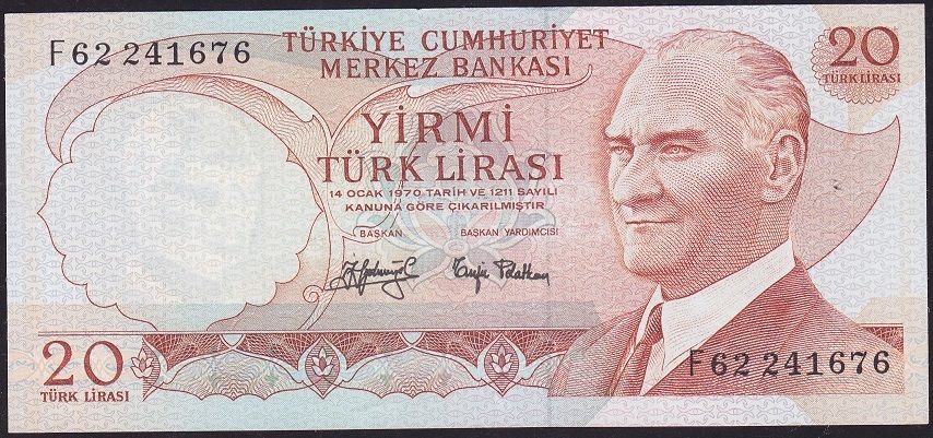 6.Emisyon 3.Tertip 20 Lira F62 241676 Çilaltı