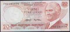 6.Emisyon 3.Tertip 20 Lira F62 241676 Çilaltı