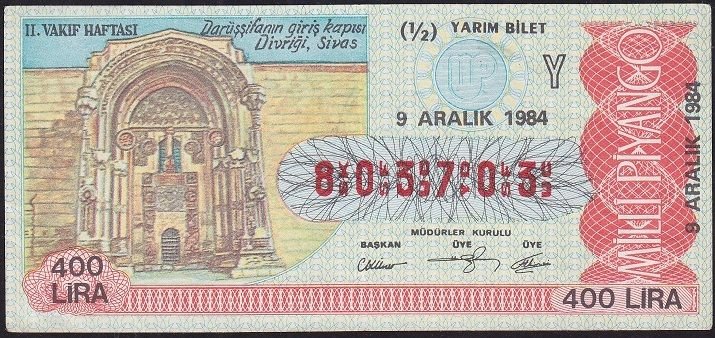 1984 9 Aralık Yarım Bilet - Y Serisi