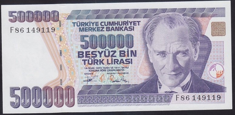 7.EMİSYON 3.TERTİP 500000 LİRA F86 149119 ÇİLALTI ÇİL eski kağıt para fiyatları