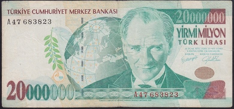7.EMİSYON 20 000 000 LİRA A47 683823 TEMİZ